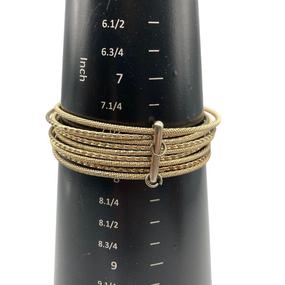 Vintage Brass Stacked Bangles Bracelet, 9 Joined Engraved Thin Bangles, Textured - Picture 5 of 5